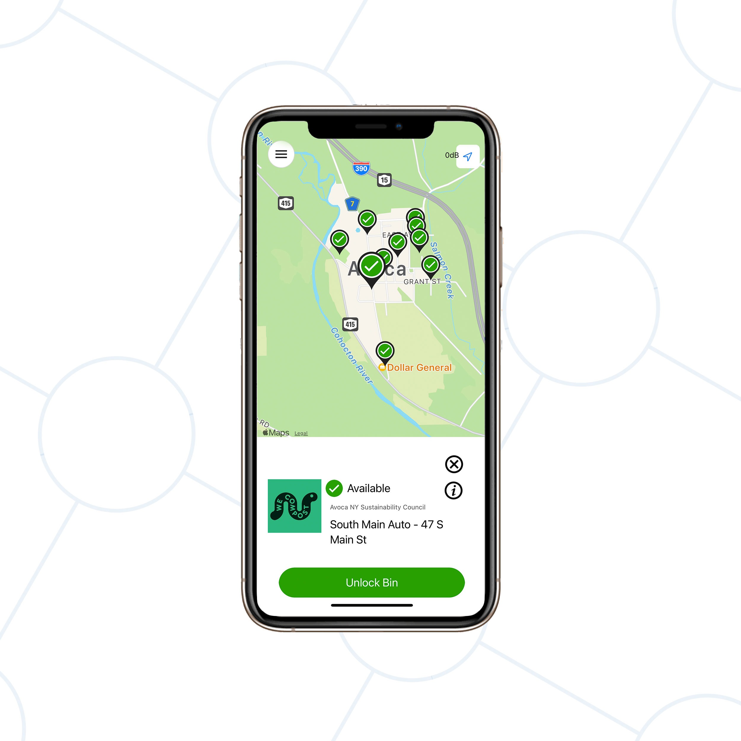 mobile device featuring unlock screen for smart compost app